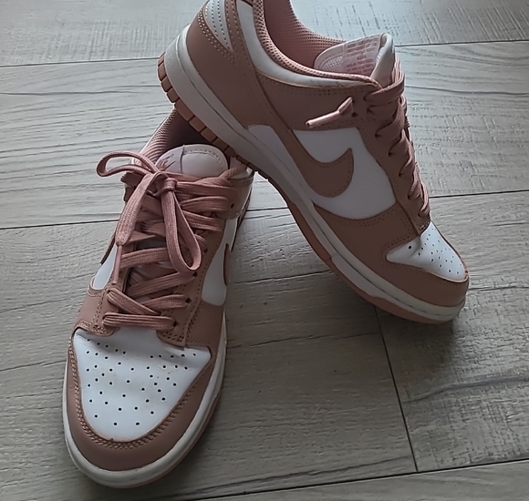 Nike Women's Dunks, Blush and White Sneakers - Picture 1 of 8